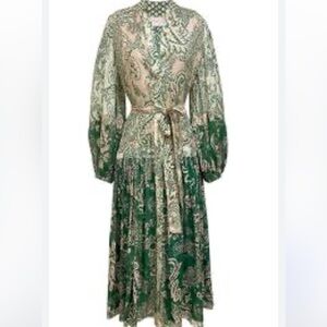 New Women's Green Paisley Maxi Dress with Long Sleeves one size